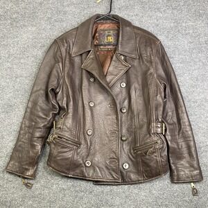 Vintage LNR Jacket Womens Medium Brown Leather Motorcycle Double Breasted Belted